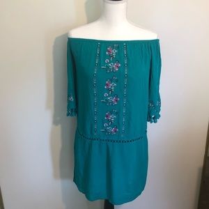 Xhilaration Dresses - Boho turquoise tunic off the shoulder floral Xhilaration Dresses - Boho turquoise tunic off the shoulder floral